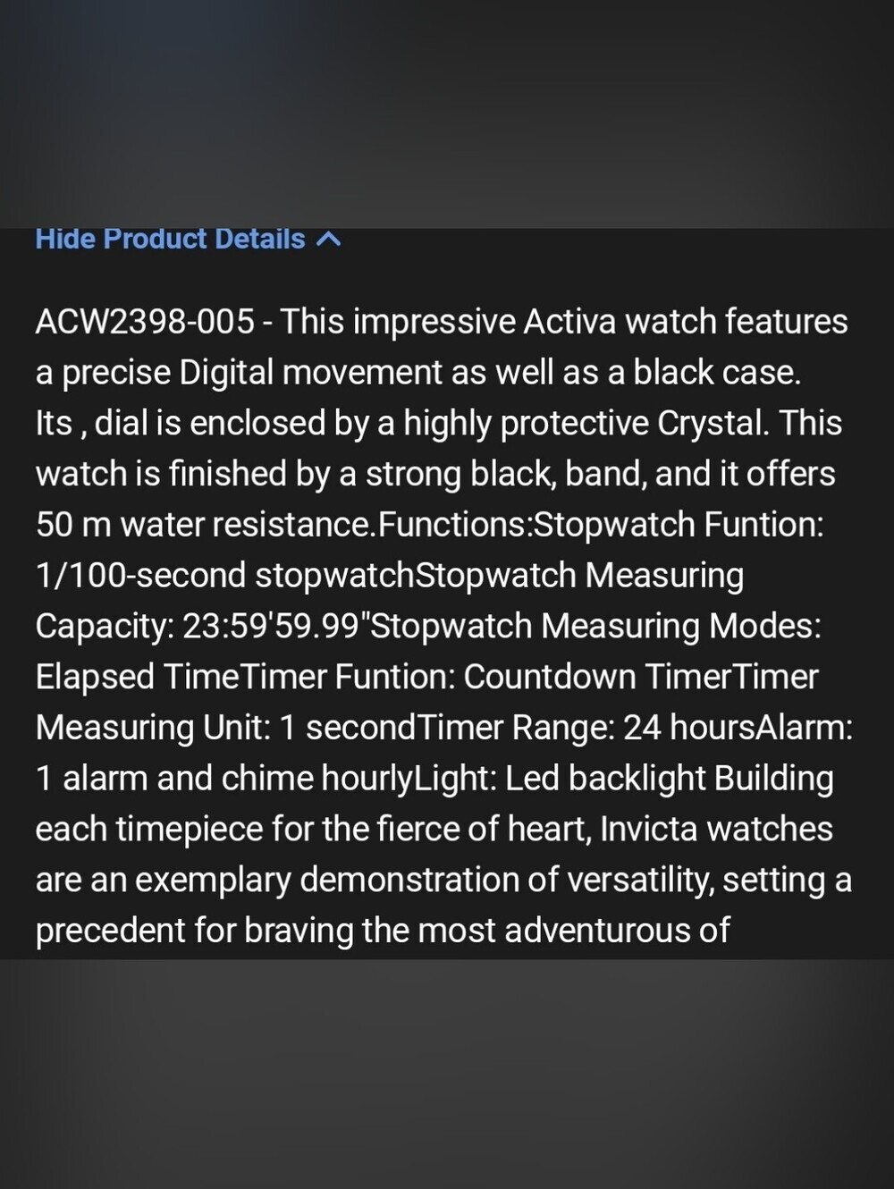 NWT ACW2398-005 Activa X Invicta Men's Digital Chronograph Spory Watch - 44.3mm View 2